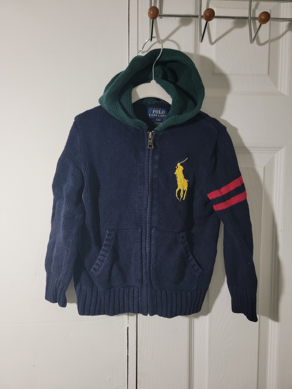 Polo by Ralph Lauren Navy Hooded Zip Sweater with Yellow Logo